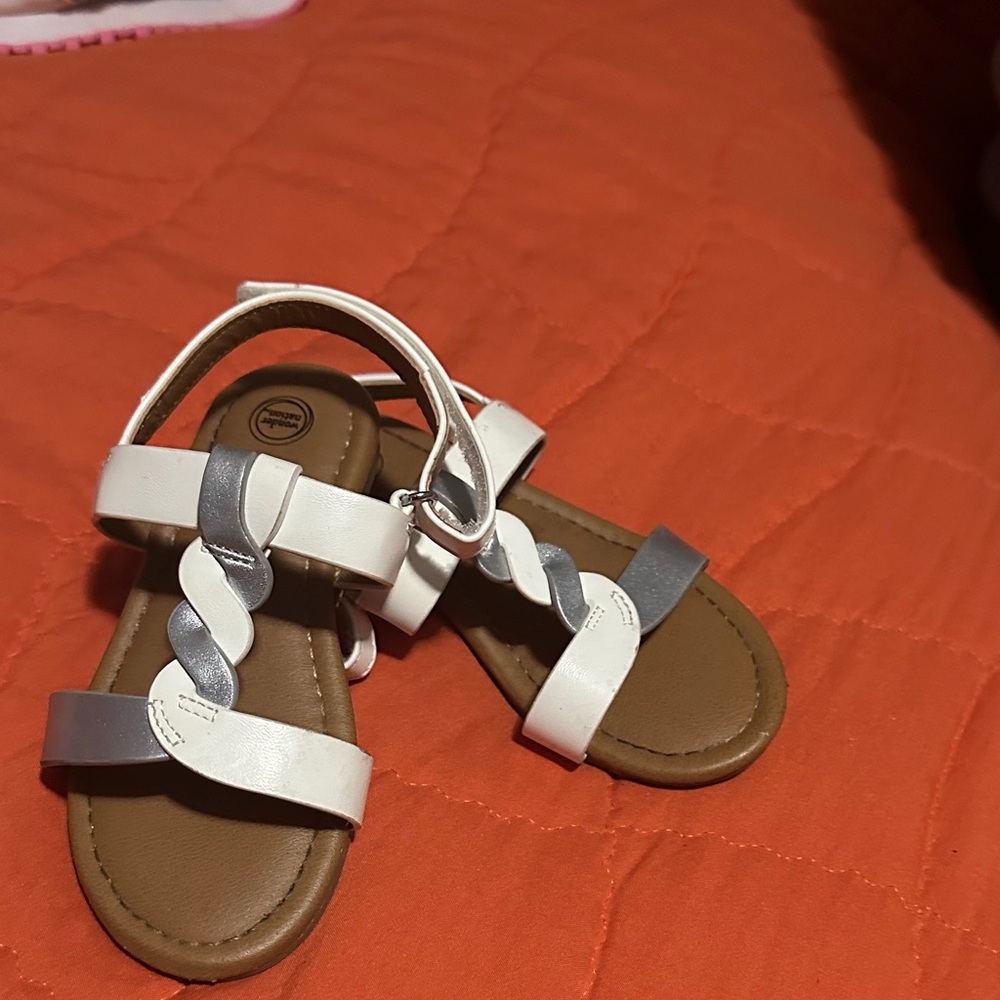 Kids White and Silver Sandals